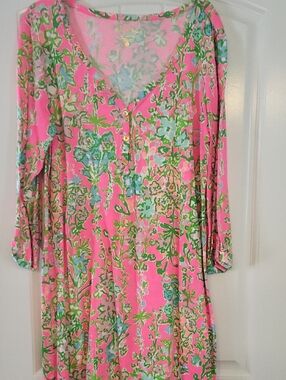 Lilly Pulitzer Pink Floral Shift Dress with Green & Blue Print